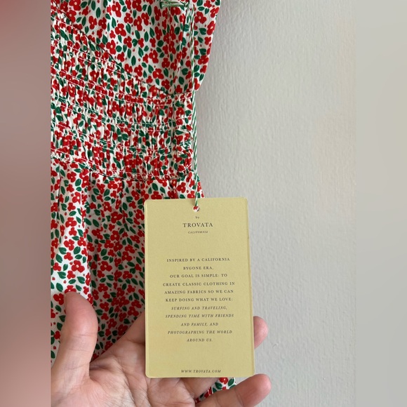 New! Trovata Birds of Paradis Camilla Dress Carmine Ditsy Mini Floral Red Green - Picture 10 of 15